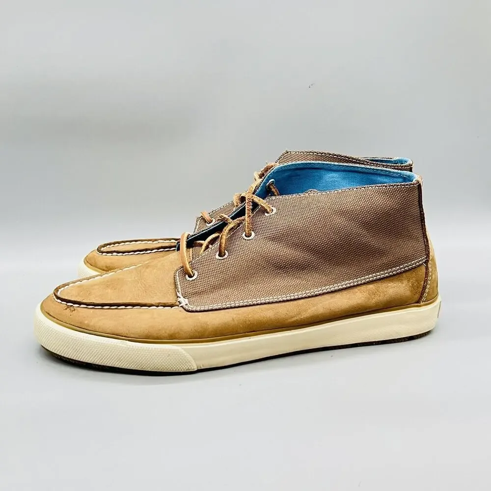 Sperry Shoes Mens 13 Brown Leather Canvas Top Sider Boat Chukka Casual Comfort